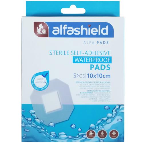AlfaShield Sterile Self-Adhesive Waterproof Pads Αποστειρωμένα Αδιάβροχα Αυτοκόλλητα Επιθέματα 5 Τεμάχια - 10x10cm
